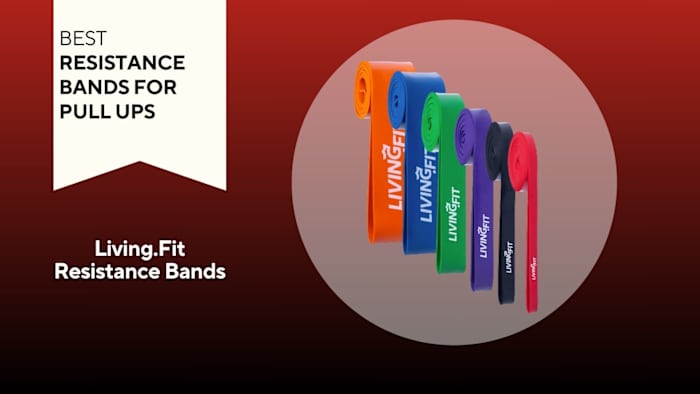 Photo of resistance bands against a red background